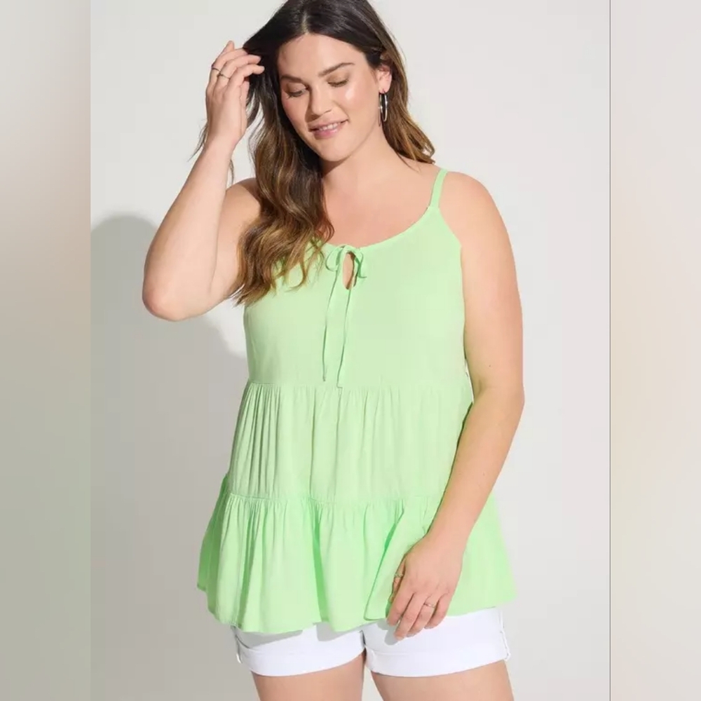 NWT Torrid Paradise Green Rayon Slub Tiered Tie Front Cami Plus Size 2x